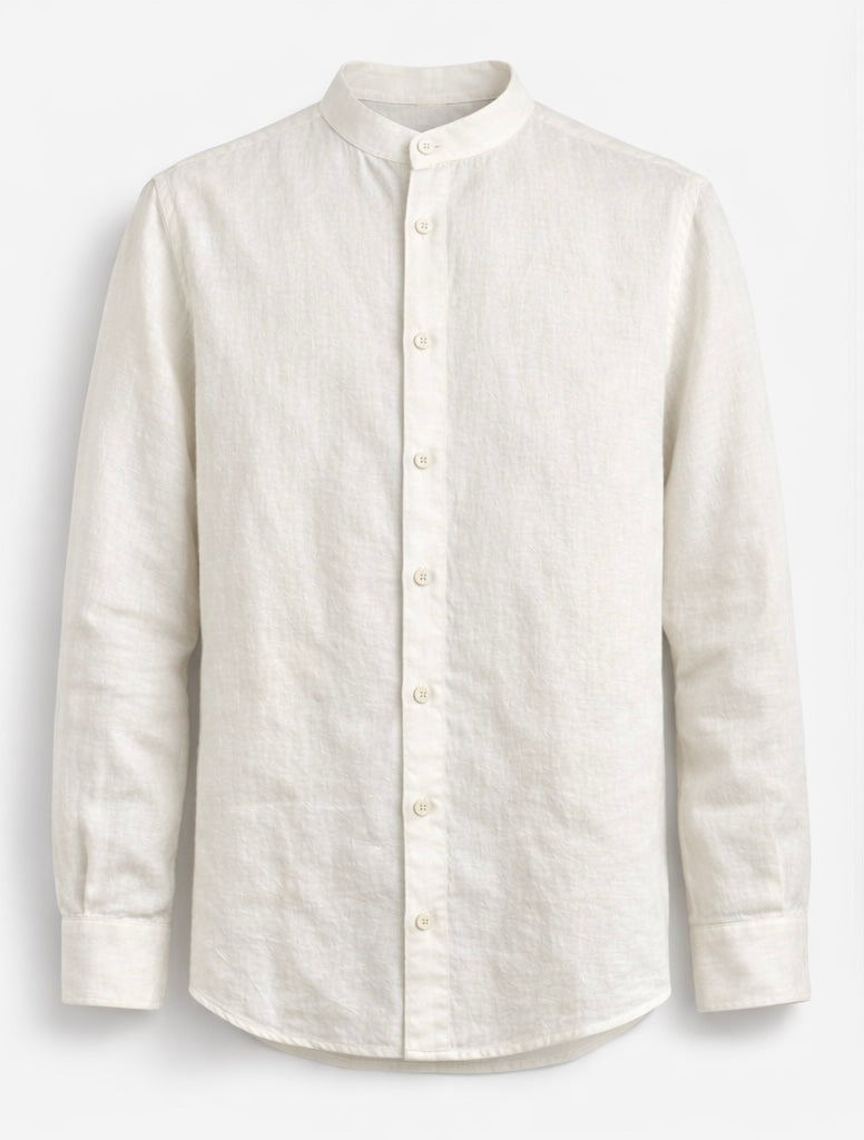 Chemise Col Mao Blanc Écru