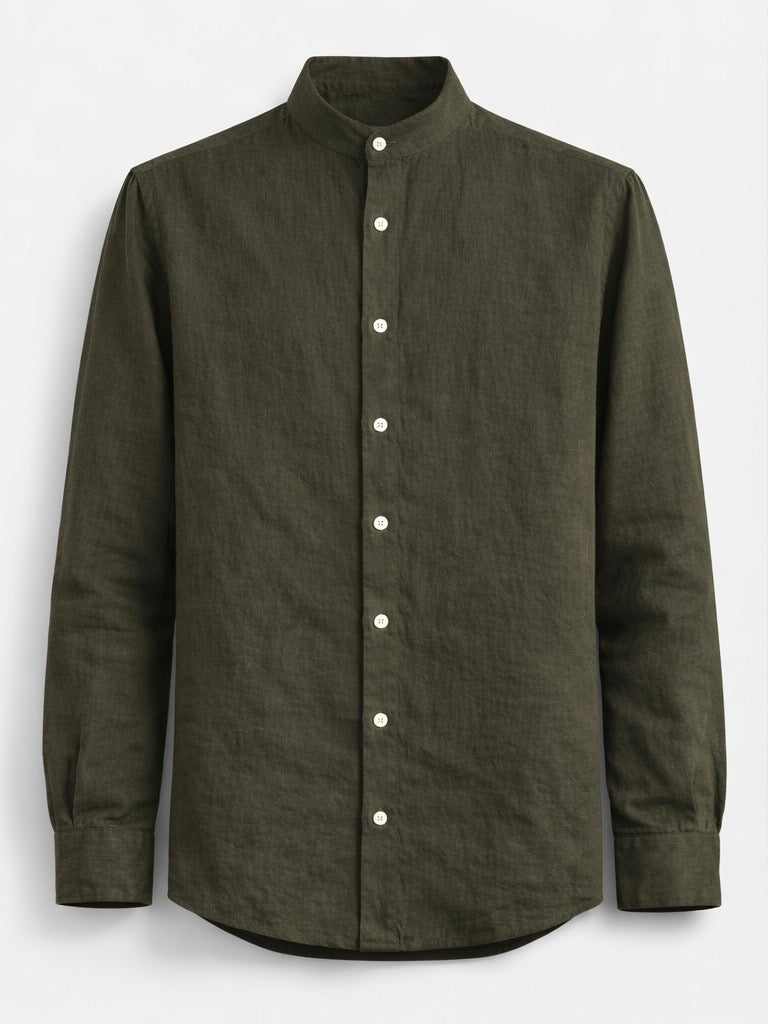 Chemise Col Mao Vert Foncé